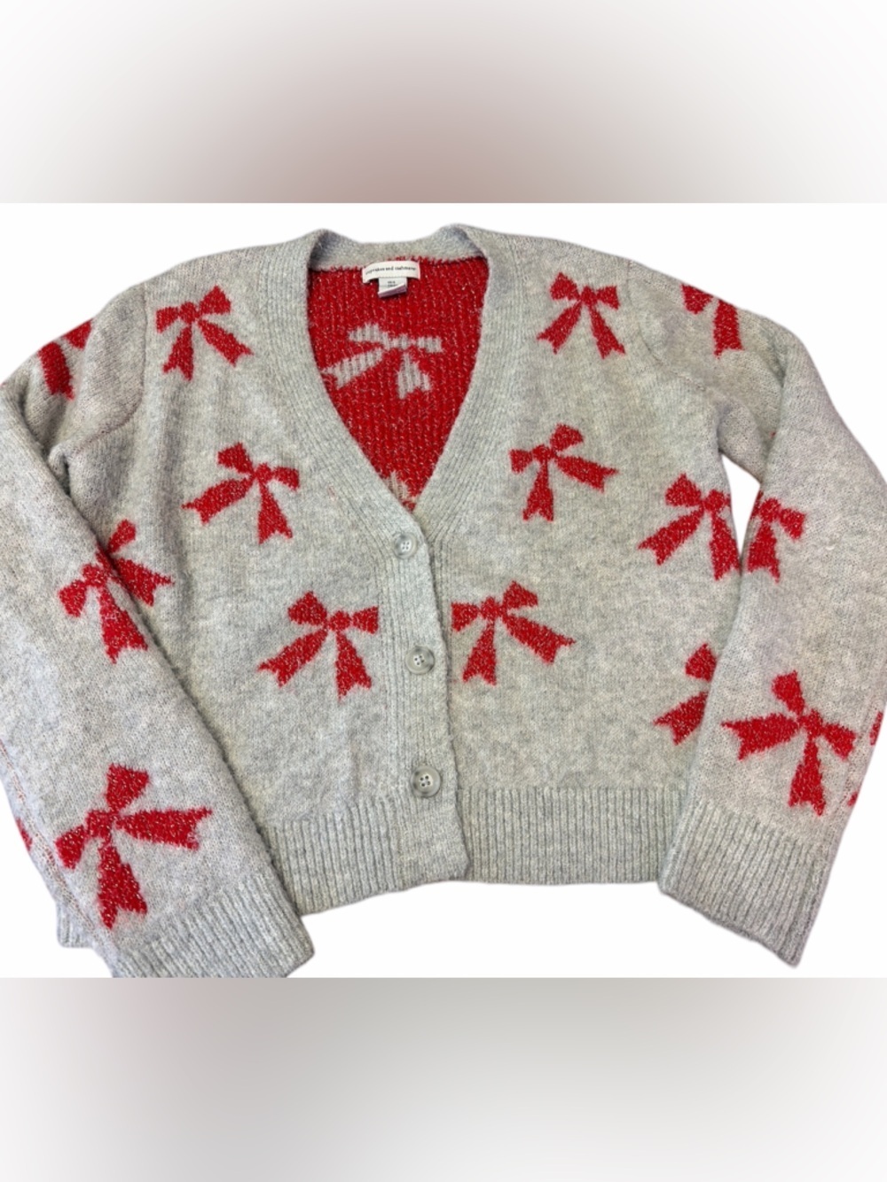 Cupcakes and Cashmere Cardigan gray w Red Bows women’s small